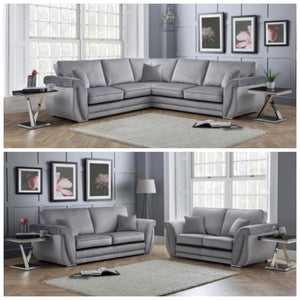 New Luxe Plush Velvet Steel Grey Sofa With High Back Cushions 3+2 Seater Sofa Set