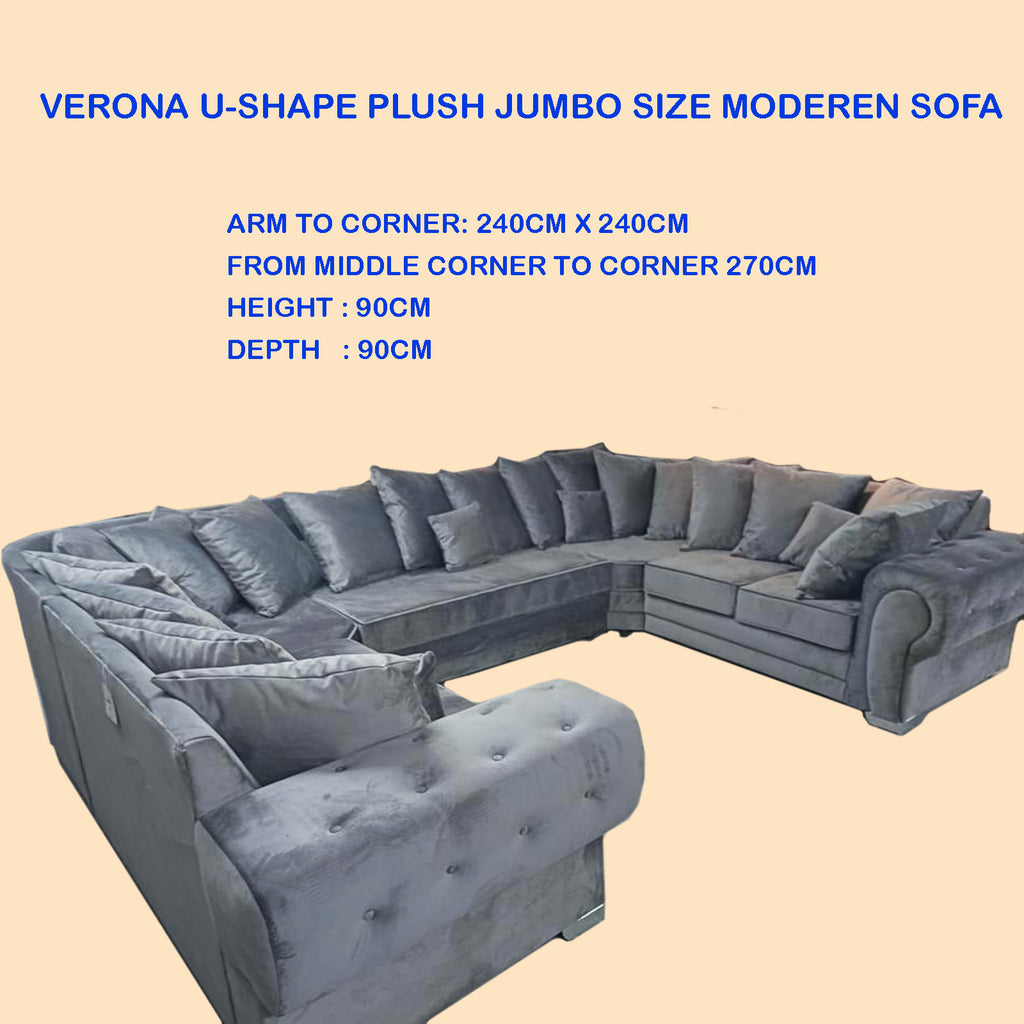 Verona U-Shape Chesterfield Sofas 5 Sections Plush Velvet Scatter Sofa