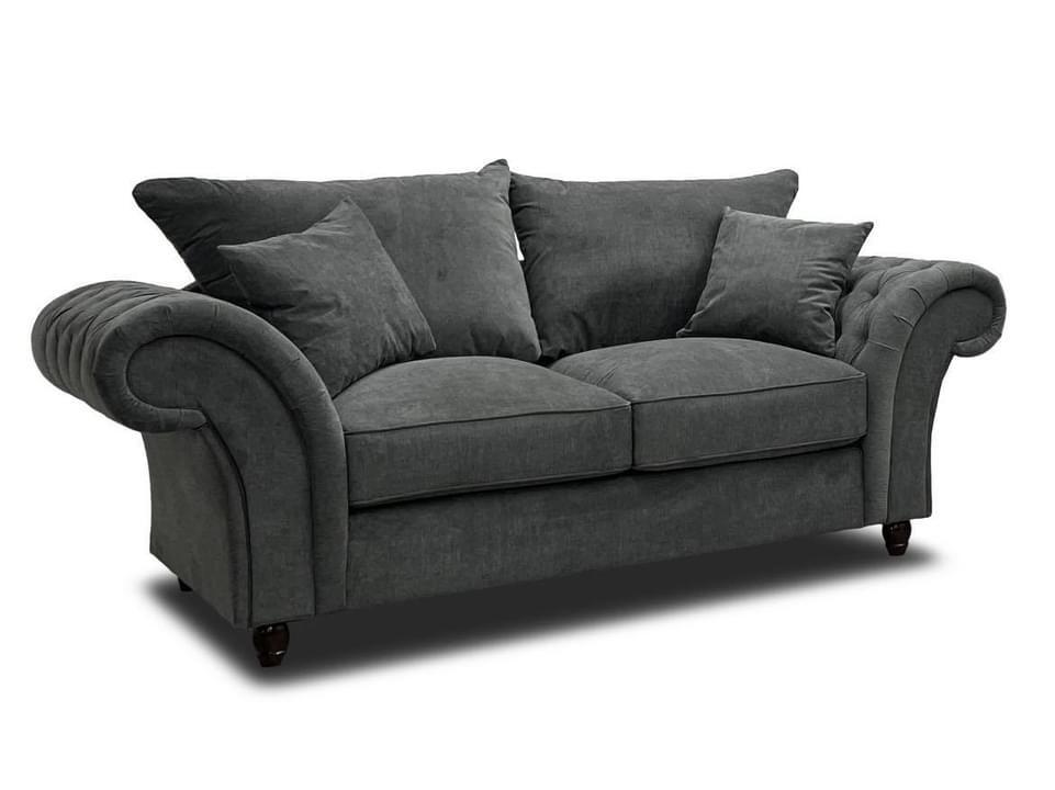 New Nicole Chesterfield Grey Sofa 4 Seater Fullback Cushions Straight Couch