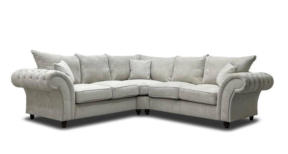 Nicole Cream Cream Soft Mat Chesterfield Sofa 5 Seater Double Corner Full Back