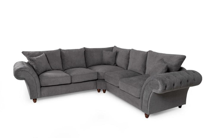 Nicole Chesterfield Grey Sofa 5 Seater Fullback Cushions Double Corner Couch