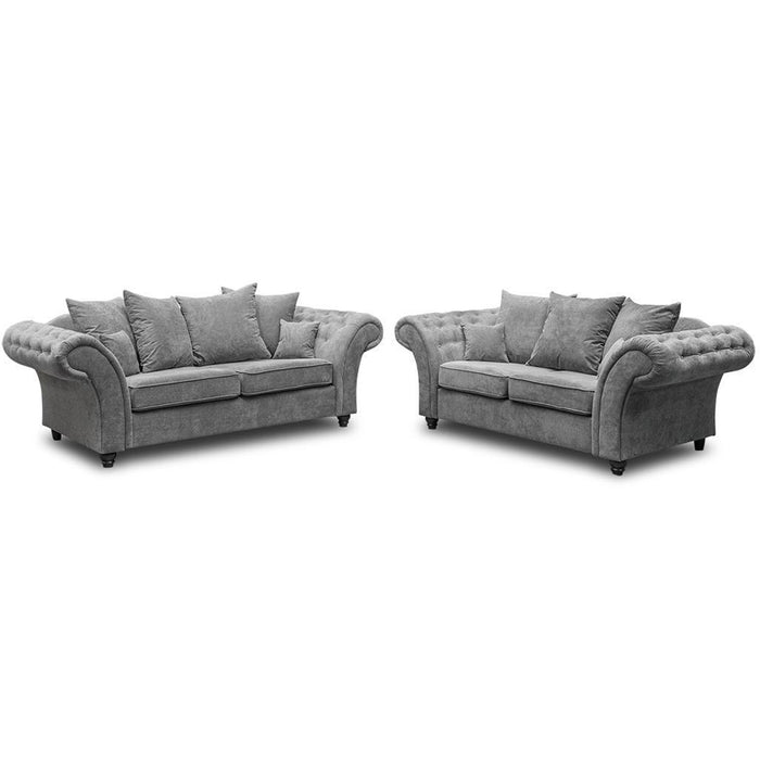 Nicole Chesterfield Grey Sofa Set 3+2 Seater Couch