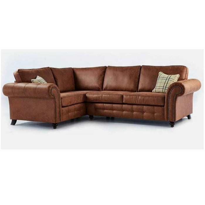 Oakland Faux Leather 4 Seater Right Corner Sofa in Brown