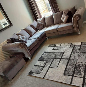 Olympia Grey Plush Velvet 5 Seater Double Corner Sofa