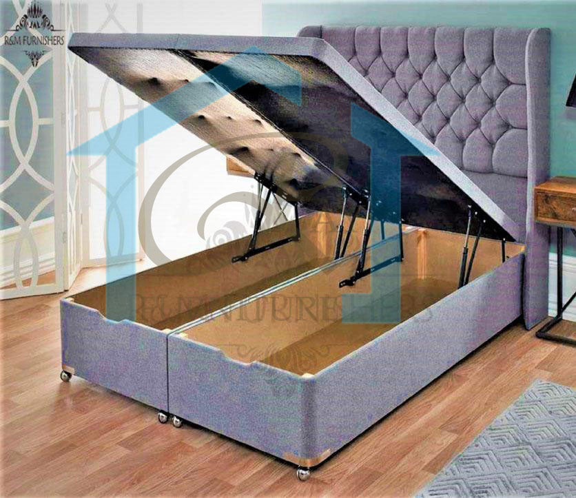PERRY WINGED OTTOMAN BED DIVAN STORAGE BASE WINGBACK HEADBOARD
