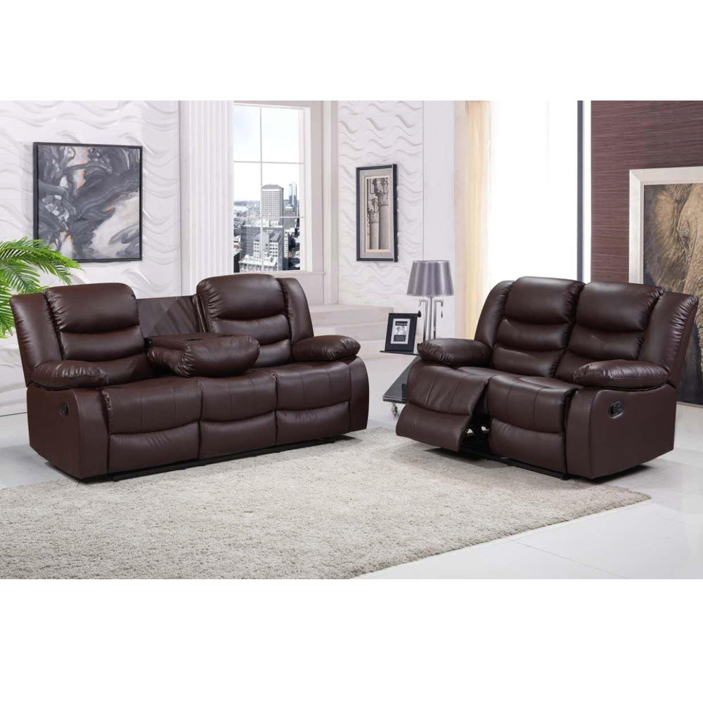 New Roma Recliner 3 Seater 2 Seater Brown Leather Quality Sofa