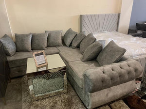 Rio Tuxedo Chesterfield Grey Kenzington 5 Seater Double Corner Sofa