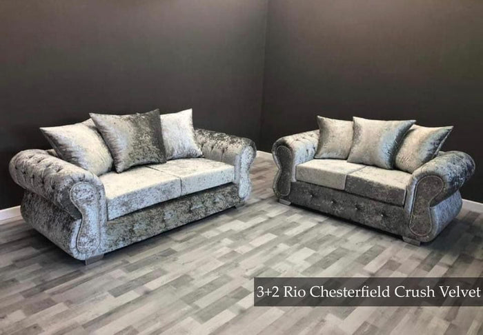 Rio Tuxedo Chesterfield Silver Crush Velvet 3+2 Seater Scatter Back Sofa