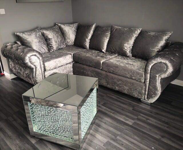 Rio Tuxedo Chesterfield Silver Crush Velvet 4 Seater Left Hand Corner ...