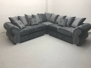 Rio Tuxedo Chesterfield Plush Velvet 5 Seater Double Corner Sofa
