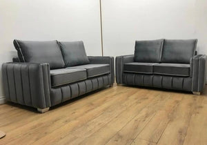 Alaska Penal Grey Plush Velvet 3 Seater Sofa 2 Seater Sofa Set Fullback