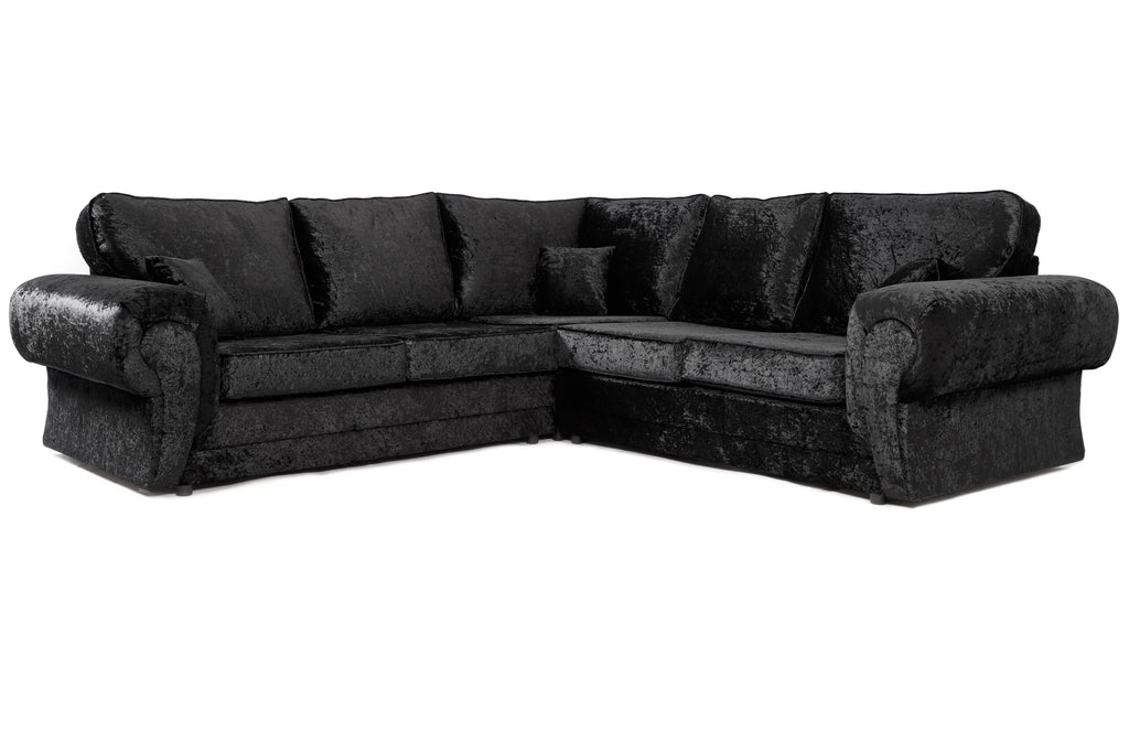 New Shimmer Crush Velvet Sofa 5 Seater Double Corner Black Couch