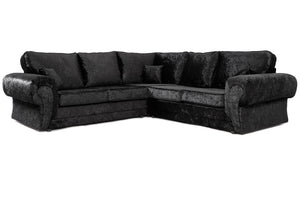 New Shimmer Crush Velvet Sofa 5 Seater Double Corner Black Couch