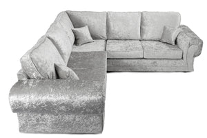 New Shimmer Crush Velvet Sofa 5 Seater Double Corner Silver Couch