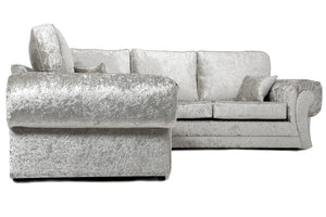 New Shimmer Crush Velvet Sofa 5 Seater Double Corner Silver Couch