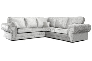 New Shimmer Crush Velvet Sofa 5 Seater Double Corner Silver Couch