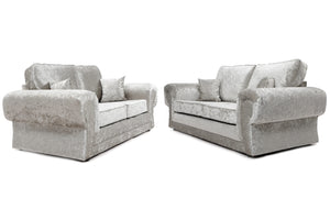 New Shimmer Silver Crush Velvet Sofa 3+2 Seater Sofas Set