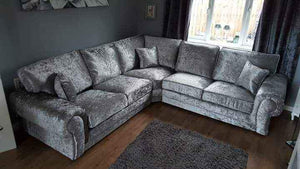 Milan Sofa Crushed Velvet Silver Corner Fullback Sofas