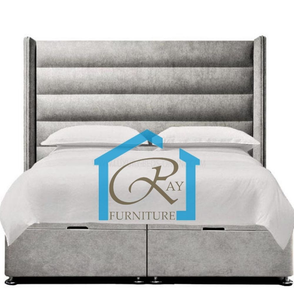 HILTON WINGED OTTOMAN BED DIVAN STORAGE BASE WITH DESIGNER WINGBACK HEADBOARD