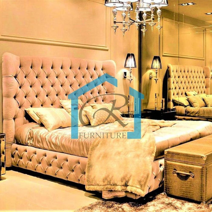 DIAMOND WINGED BED FRAME FULL VELVET UPHOLSTERED DESIGNER BED