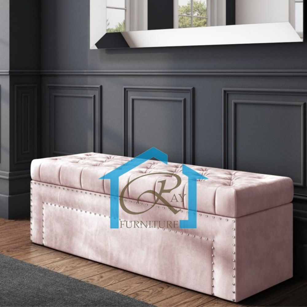 HUGE OTTOMAN BOX PLUSH VELVET UPHOLSTERED TUFTED OTTOMAN STORAGE BLANKET OR TOY BOX