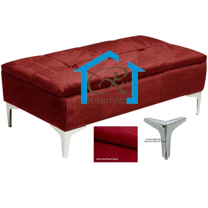 SWISS PLUSH VELVET OTTOMAN STORAGE BOX FOOTSTOOL UPHOLSTERED BENCH COFFEE TABLE