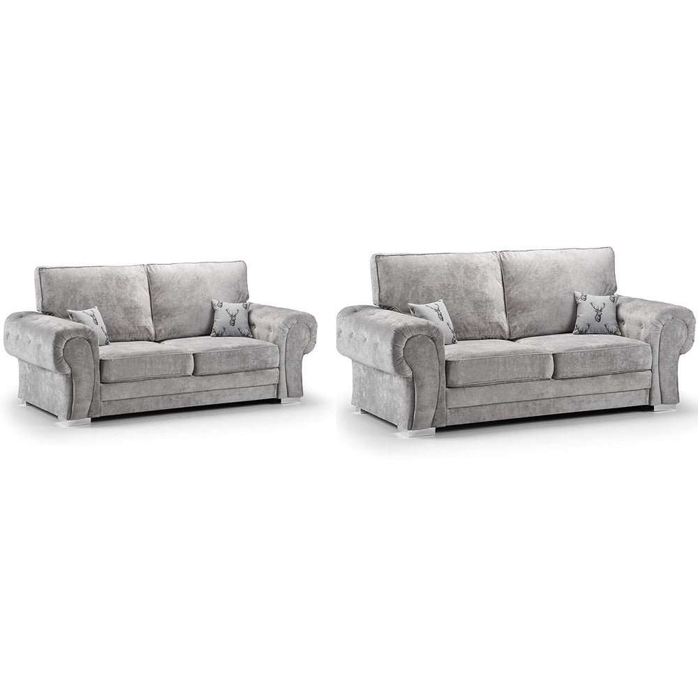 Vegas Chesterfield Sofa 3+2 Seater Light Grey