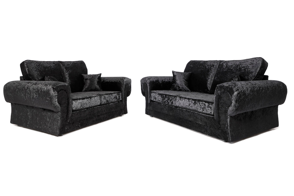 New Shimmer Black Crush Velvet Sofa 3+2 Seater Sofas Set