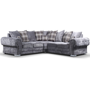 Verona Chesterfield Sofa 5 Seater Double Corner L-Shape Grey Couch