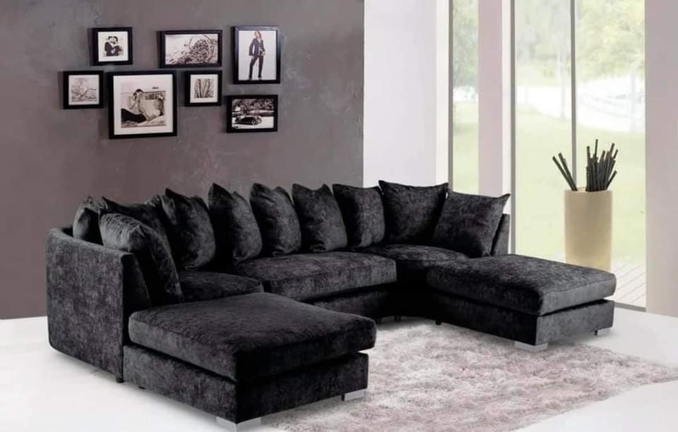 Belgravia U-Shape Black Chenille Corner Scatter Back Sofa