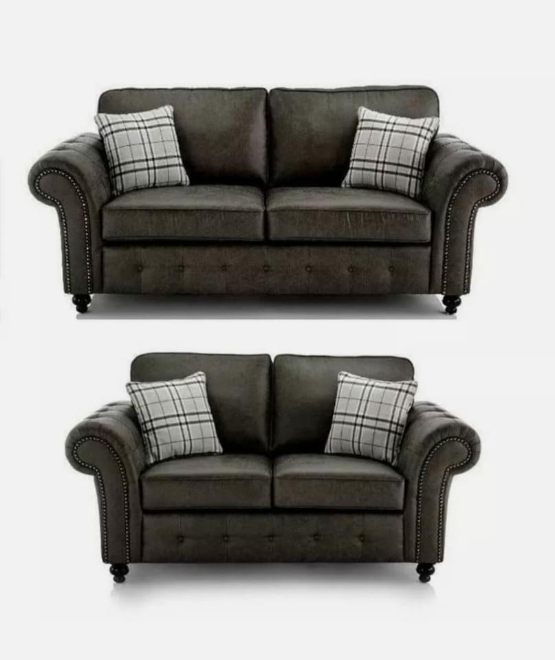 Oakland Faux Leather 3+2 Seater Sofa Set in Charcoal Grey