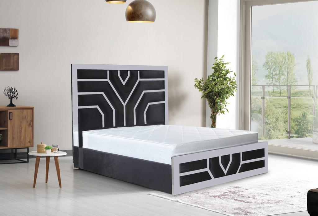 MIRROR ACRYLIC BED LUXURY PLUSH VELVET DESIGNER BED FRAME