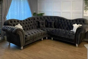 Elegance Chesterfield 5 Seater Corner Sofa In Plush Grey