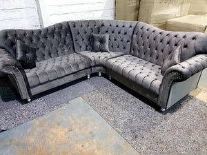 Elegance Chesterfield 5 Seater Corner Sofa In Plush Grey