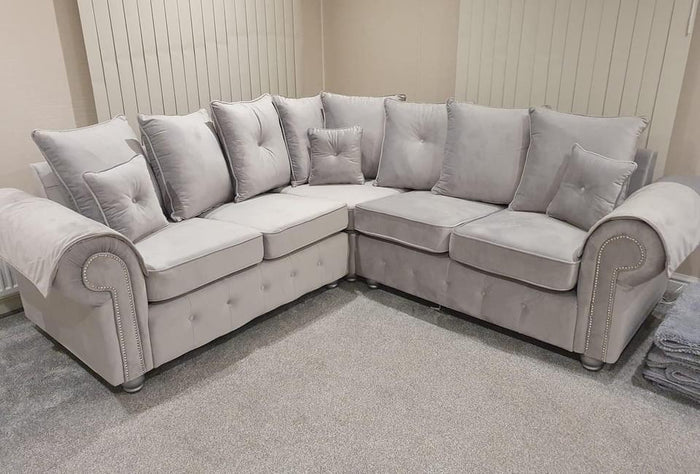 Olympia Cream Plush Velvet 5 Seater Double Corner Sofa