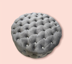 Ashton Chesterfield Puffy Grey Plush Footstool