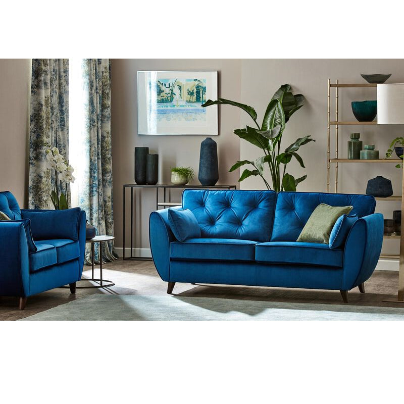 New Zinc Hoxton Comfy 3+2 Seater Sofa in Graphite Blue Plush Velvet