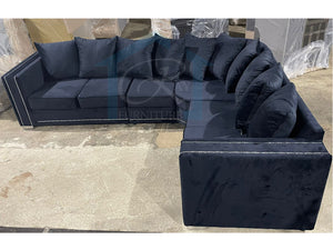 Alaska Plush Velvet Black 5 Seater Scatter Double Corner Sofa