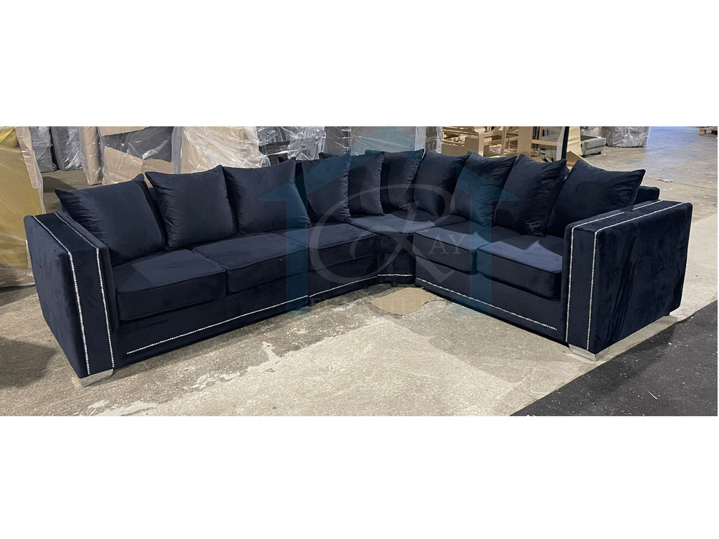 Alaska Plush Velvet Black 5 Seater Scatter Double Corner Sofa