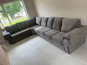 Vegas Chesterfield Full Back 7 Seater Corner Sofa Mid Grey